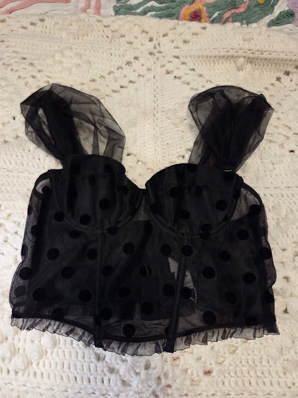 Commense Black Polka Dot Sheer Mesh Camisole